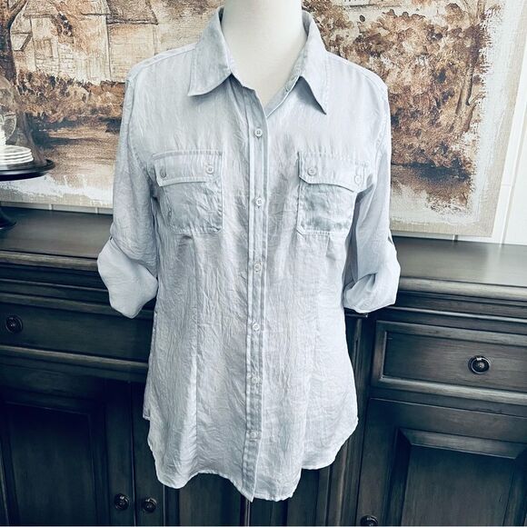 Calvin Klein Gray Shimmering Button-down Shirt size Medium - Picture 4 of 8